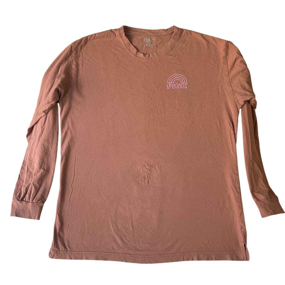 Victoria's Secret PINK Women Shirt M Mauve Graphic Print Logo Crew Neck Pullover